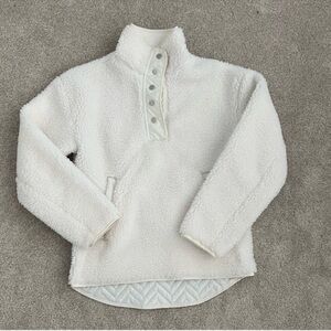 Athleta Sherpa pullover XS white fleece button athleisure jacket sweater fur